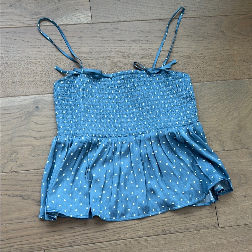 American Eagle Blue Polka Dot Spaghetti Strap Top